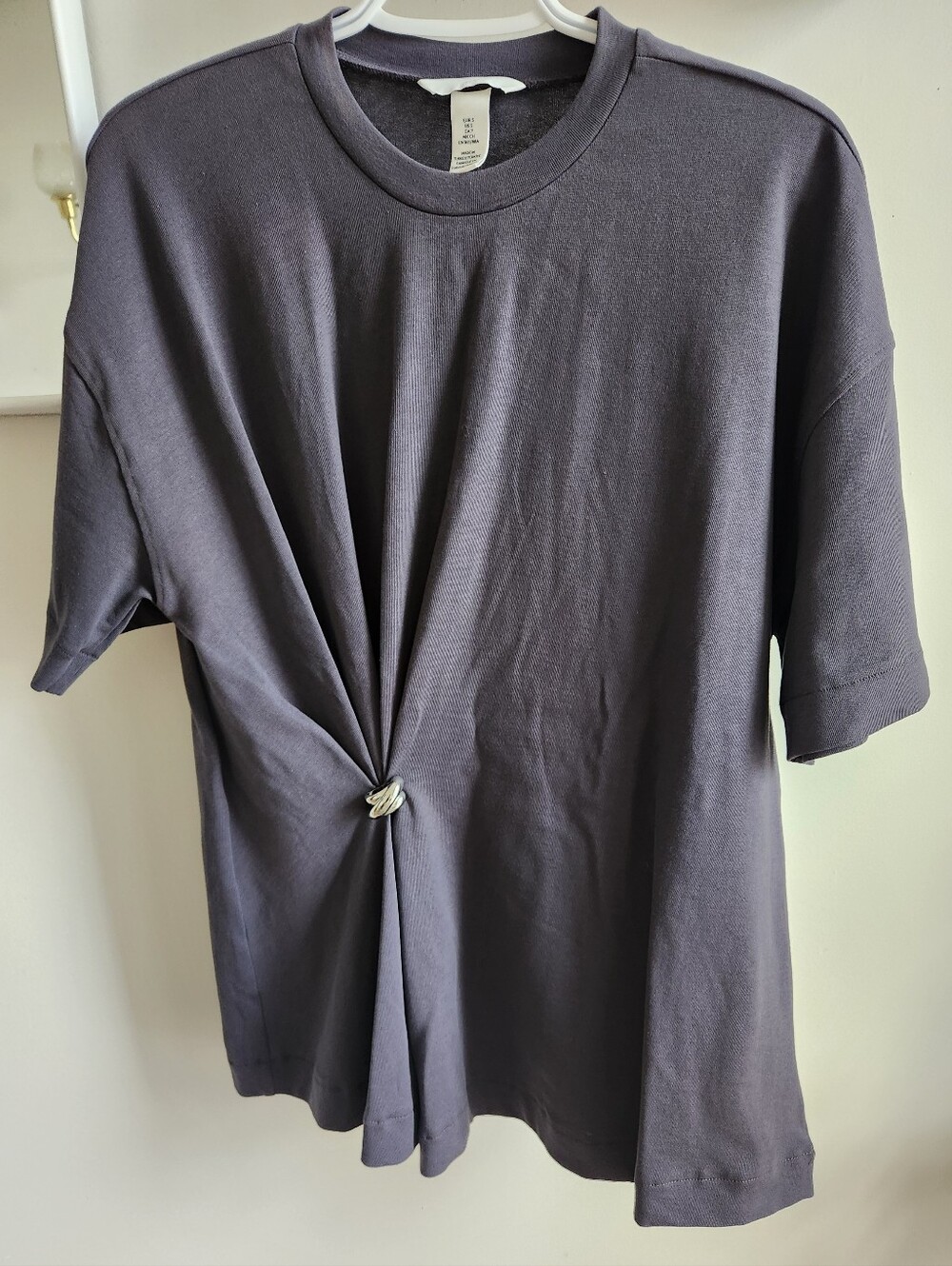 H&M Charcoal Gray Knot-Front Short Sleeve Tee